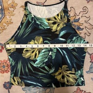 American Apparel Green and Yellow Leaf Print Crop Top